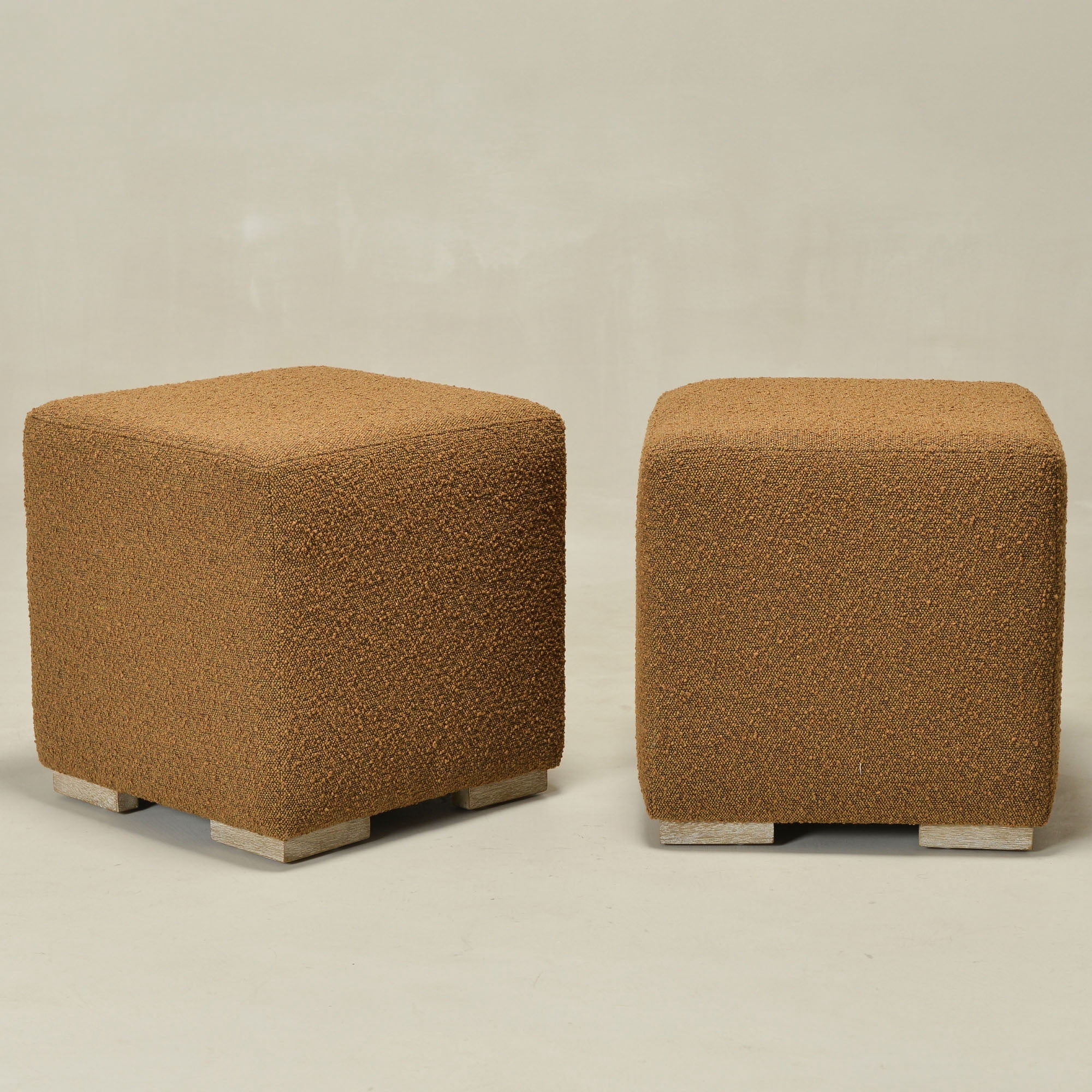 18.5" Wide Modern Square Boucle Upholstered Ottoman with Solid Wood Legs Set of 2, Multi-Functional Sofa Footrest, Side Table, Extra Seating for Living Room, Bedroom, Fully Assembled (Brown)