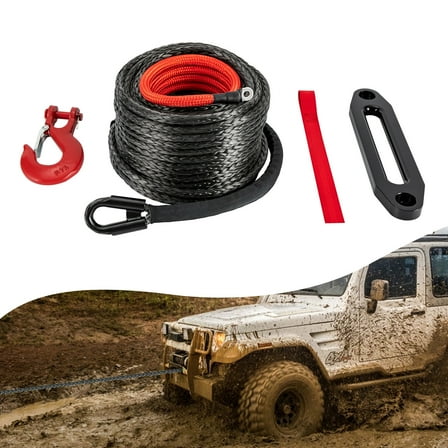 3/8" x 100ft Synthetic Winch Rope 23809 Ibs Heavy Duty Winch Line Cable Kit Black
