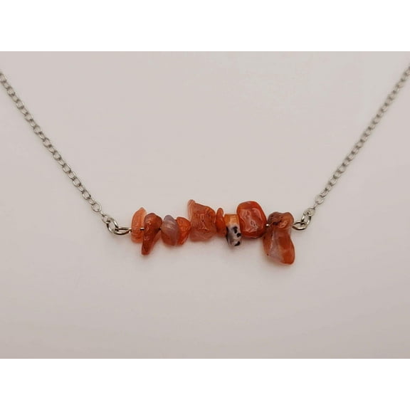 Handmade Crystal Necklace Silver Tone Carnelian Stone Genuine Crystals