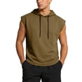 thumbnail image 2 of Mens 2026 Sleeveless Hoodie Tank Top Drawstring Hooded Tank Tops Gym Bodybuilding Cut Off Workout Muscle Shirts Sleeveless Tee Shirt,Brown M, 2 of 6