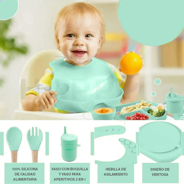 Set de vajilla para bebe con vaso entrenador bebe platos para bebe baberos para bebes cubiertos I BPA FREE I 5 piezas Walmart en linea