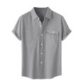 thumbnail image 2 of Men's Casual Short Sleeve Button-Down Shirt with Pocket, Solid Color, Turn-Down Collar, Breathable Polyester Fabric for Everyday Wear, 2 of 8