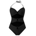 thumbnail image 3 of WAYUTE Womens Swimsuits One Piece New Solid Color Halterneck U Buckle Bikini Bathing Suits Loose Comfortable Swimsuit, 3 of 4