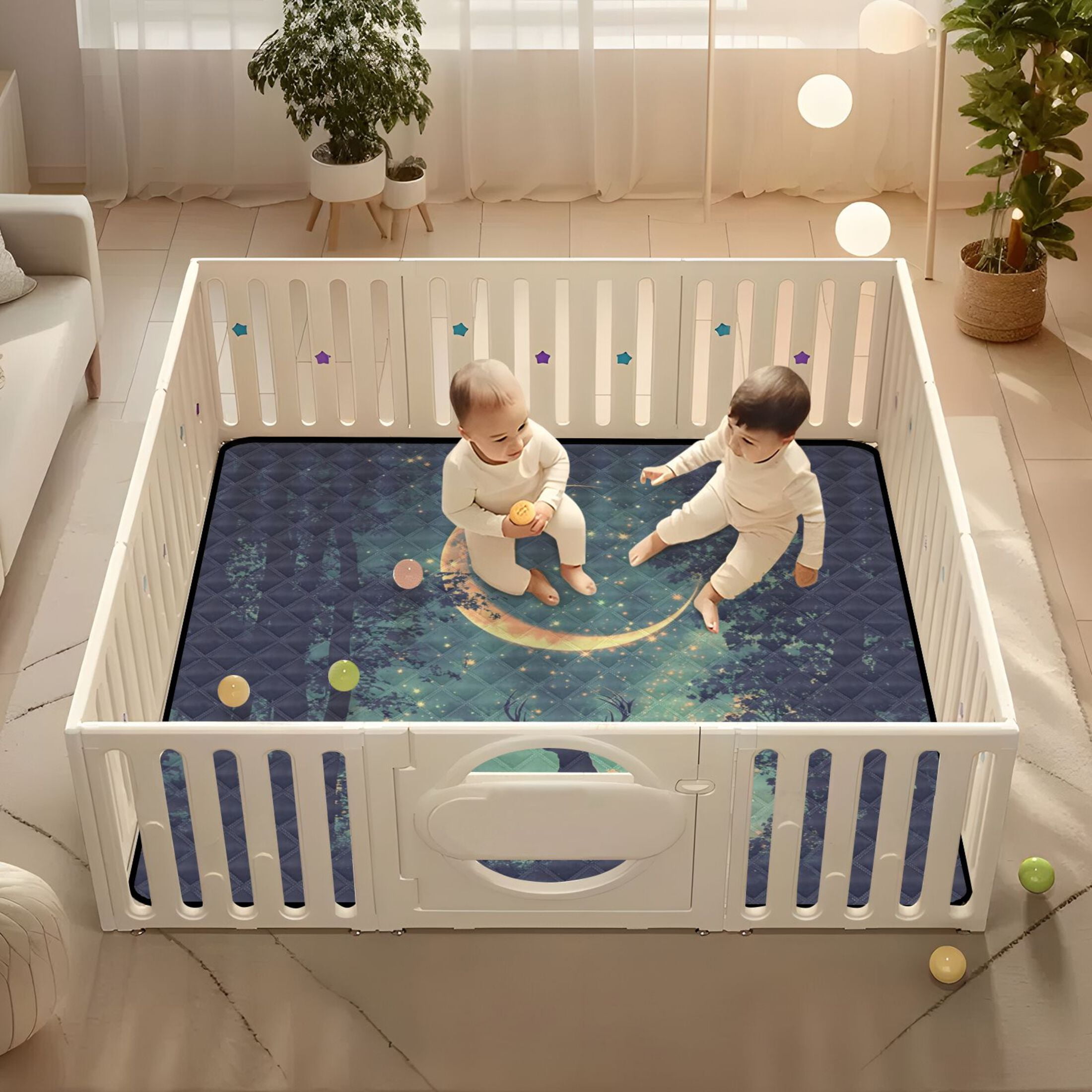 WOBOGO Deer in The Mystic Forest Pattern Baby Playmats Extra Large Waterproof Rollable Activity Pads for Toddlers 50×50inch