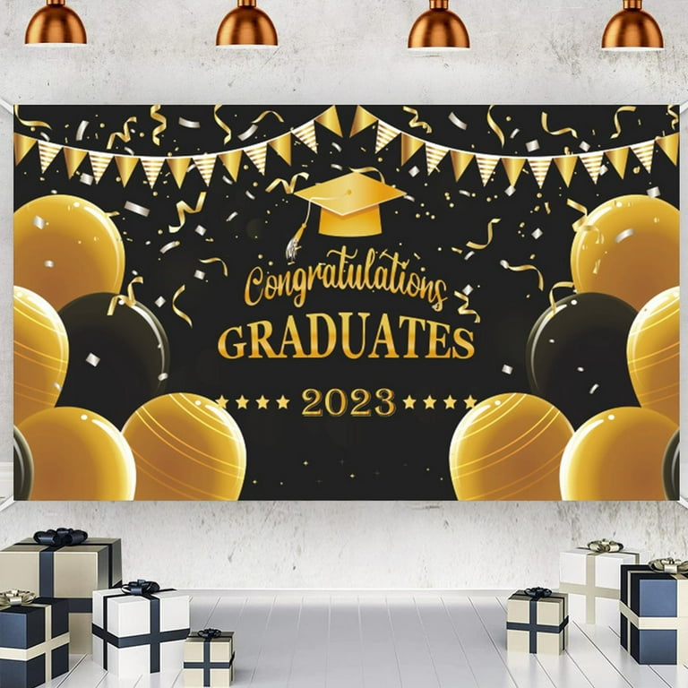 Congrats Grad Banner 2024-Class of 2024 Graduation Decorations, Black Gold  Graduation Decorations,Class of 2024 Decorations,Graduation Party Supplies