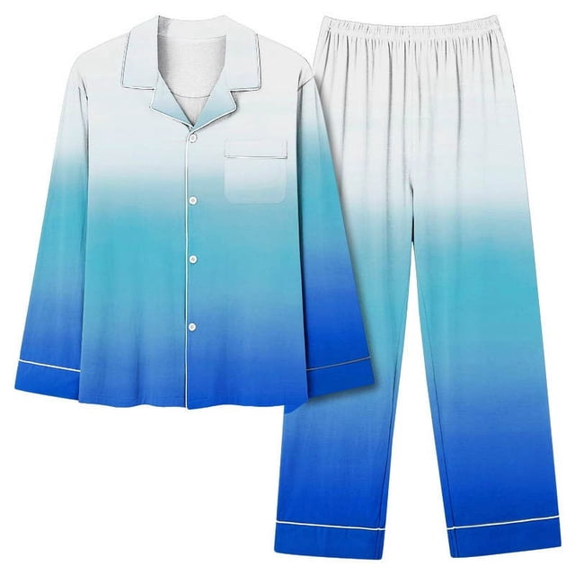 Bowake Womens Pajamas Gradient Long Sleeve Button down Shirts and Pants Sets 2 Piece Outfits Sleepwear Plus Size Pjs