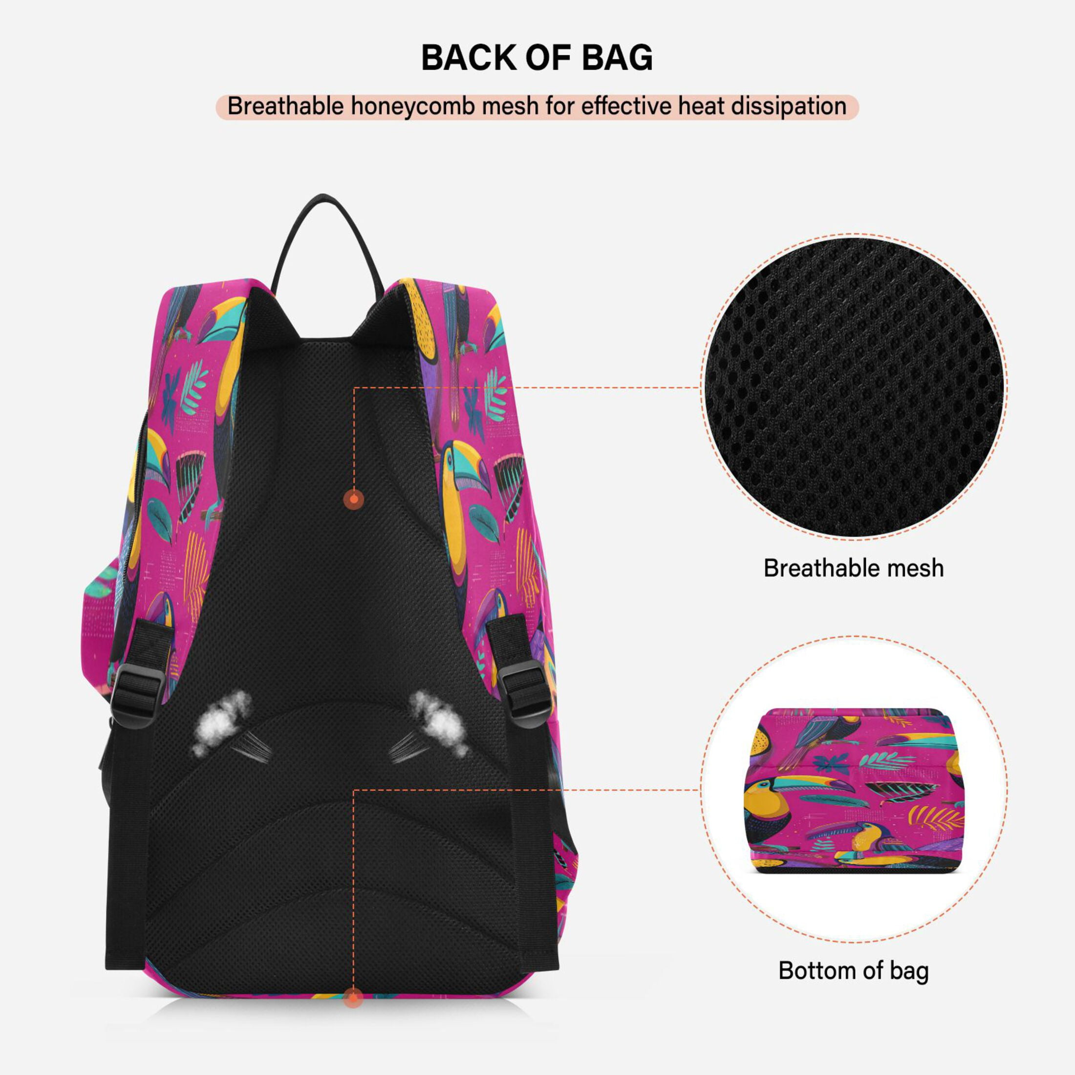 2 Racquet Holder Tennis Backpack Tennis Racket Covers Gym Bags Toucan in The Pink Jungle
