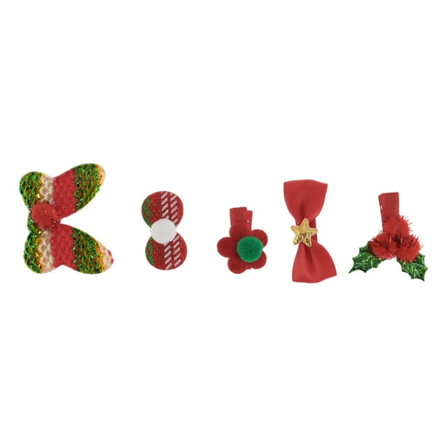 5 Piezas Lindos Clips para el Cabello de Mariposas y Flores para Niñas en Rojo y Verde