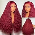 thumbnail image 4 of Deep Wave Human Hair Hd Transparent Lace Front Wig 13x4 Curly 99j Burgundy Colored, 4 of 6