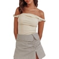 thumbnail image 1 of Gupgi Off Shoulder Top for Women Solid Color Twist Strap Tank Tops Slim Fit Ruched Crop Top, 1 of 9