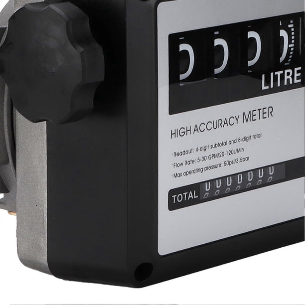 Medidor de flujo de combustible de 4 dígitos con pantalla grande, 530 GPM, 20-120 L/min, alta precisión para gasolina.