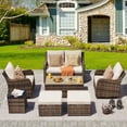 thumbnail image 6 of MEISSALIVVE 7-Piece Outdoor Wicker Patio Furniture Set, Rattan Sofa with Loveseat, 2 Swivel Rocker Chairs, 2 Ottomans & Coffee Table, Brown, 6 of 8