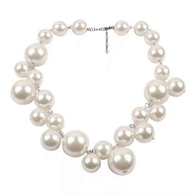 Collar de mujer con cuentas irregulares exageradas y elegante cadena de extensión de alto brillo con perlas de imitación para clavícula N---Código de producto 51471
