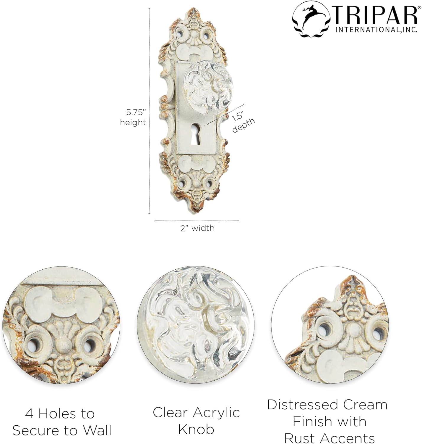 RGHJAR-Pewter Antique Wall Hanging Decorative Door Knob, White Display - Vintage Design with Hand Painted Finish, Pewter Metal Backing, & Acrylic - Lightweight & Durable (2 Pack)