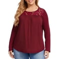 thumbnail image 3 of Women Plus Size Lace Pleated Shirt Round Neck Short Sleeve Loose Blouse Summer Casual Tunic Top Long Sleeve Black, 3 of 9
