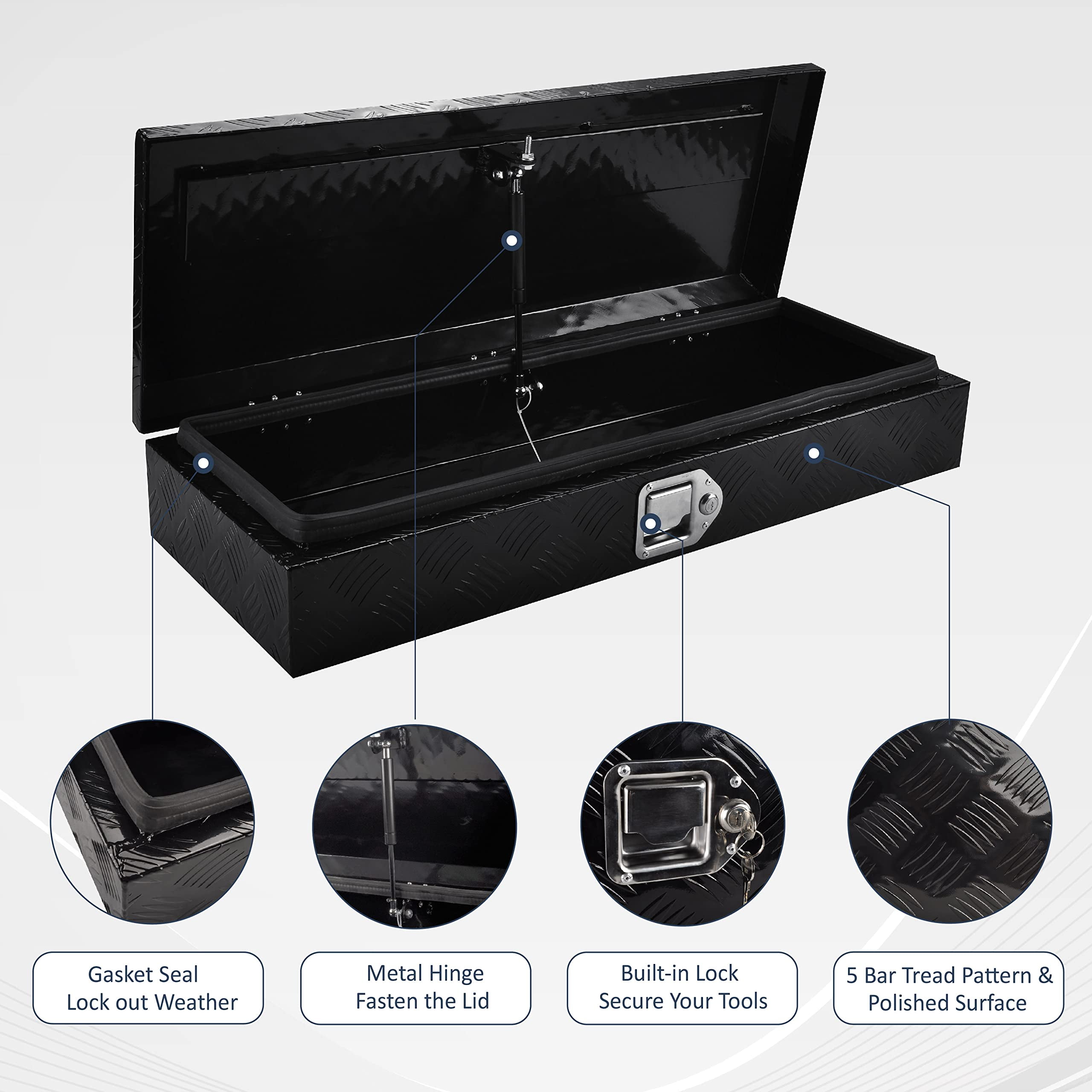 BATONECO 34.5 Inch Aluminum Trailer Tool Box Truck Bed Pickup Toolbox for Truck Black