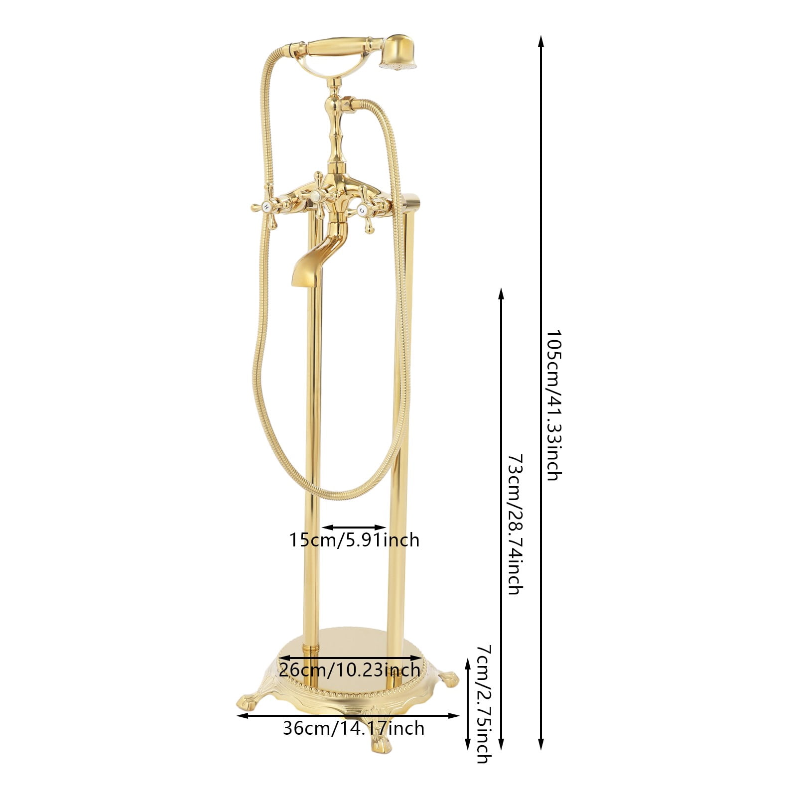 ToppiJoy Freestanding Bathtub Faucet, Tub Filler with Handheld Shower (Gold)
