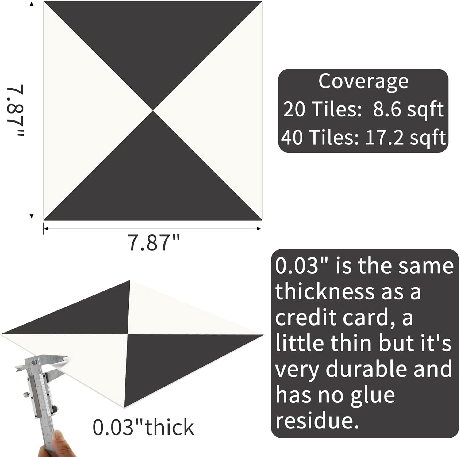 MORCART 20Pcs Peel and Stick Floor Tile, 7.87"x 7.87" Vinyl Flooring Waterproof, DIY Flooring for Bathroom, Kitchen, Fireplace, Pet House, Stairs, Bedrooms, Wall Black White
