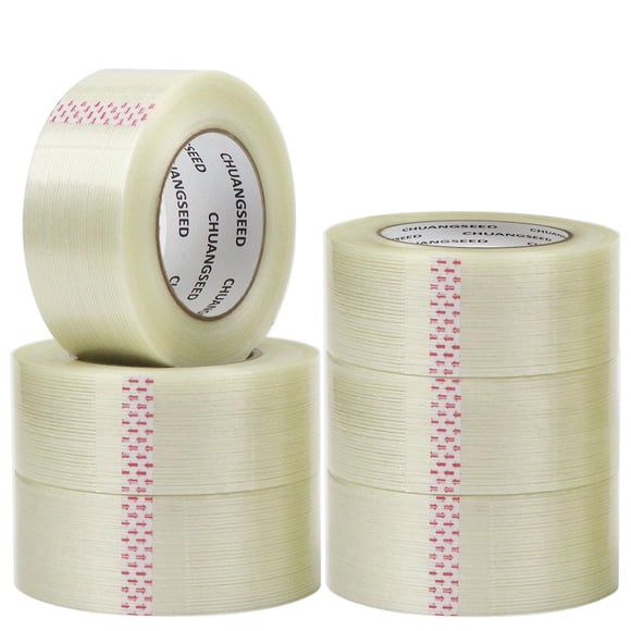 CHUANGSEED 6-Pack Mono Filament Strapping Tape 6.2mil x 2Inch x 60yds Commodity Grade Heavy Duty Transparent Reinforced Fiberglass Tape