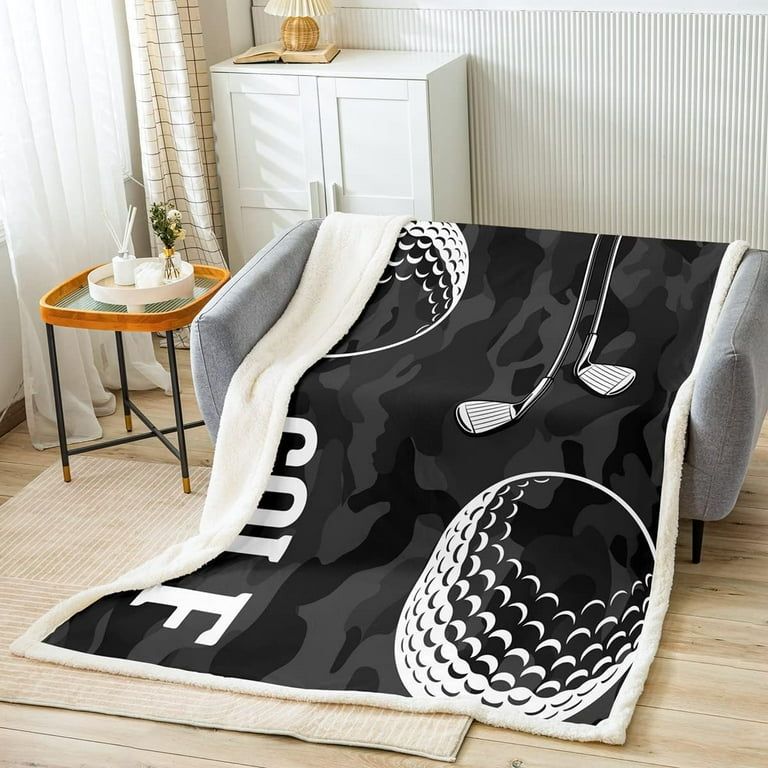 Golf Print Throw Blanket for Bed Couch Black Camo Fleece Blanket Kids Boys Teens Camouflage Sherpa Blanket Twin Sports Themed Blanket Golf Balls Gaming Plush Blanket Microfiber Flannel Blanket Walmart...
