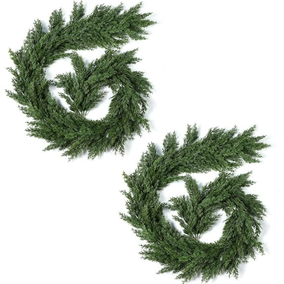 2 Pack Christmas Cedar Pine Cypress Vines Faux Evergreen Cascade Garland for Indoor Outdoor Table Stairs Winter Decoration (6 ft)