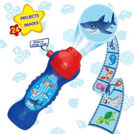 

POINTERTECK Children s Projection Lamp Projector Flashlight Night Photo Picture Light 24 Pattern Dinosaur Slide Baby Sleep Bedtime Story Educational Study Learning Fun Toys(Shark)