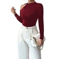 thumbnail image 3 of Womens Cold Shoulder Long Sleeve Top Asymmetrical Loose Casual Shirts Wine Red XXL, 3 of 8
