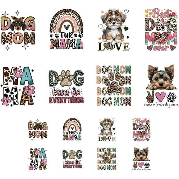 16 Sheets Iron on Transfers T-Shirts Mother Dog and Puppy Paw Print DTF Transfers Ready to Press Washable Iron on Decals
