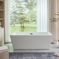 Vanity Art 67" x 32" Acrylic Freestanding Soaking Bathtub with Overflow and Pop-up Drain Included