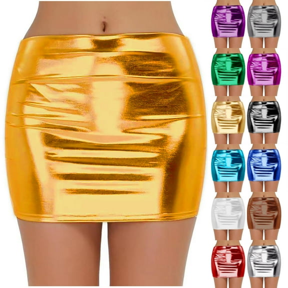 QATAINLAV Women Metallic Shiny Mini Skirt Elastic High Waist Bodycon Tight Pencil Skirts Party Nightclub Bag Hip Skirts Blue XXL Holiday Sales