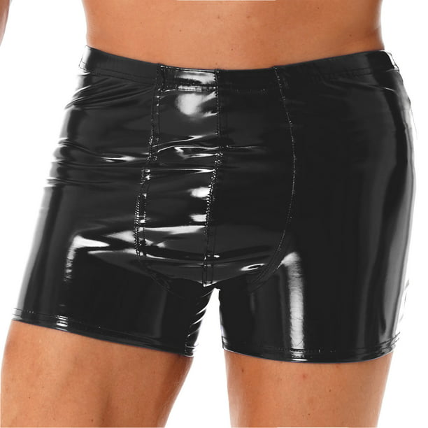 YEAHDOR Mens Glossy Patent Leather Lounge Shorts Boxer Briefs Underwear ...