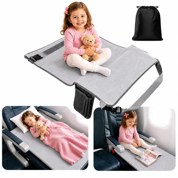 Carlikeit Portable Airplane Seat Extender and Footrest, 30 x 18 in Foldable Velvet Travel Mat with Adjustable Straps and Carry Bag