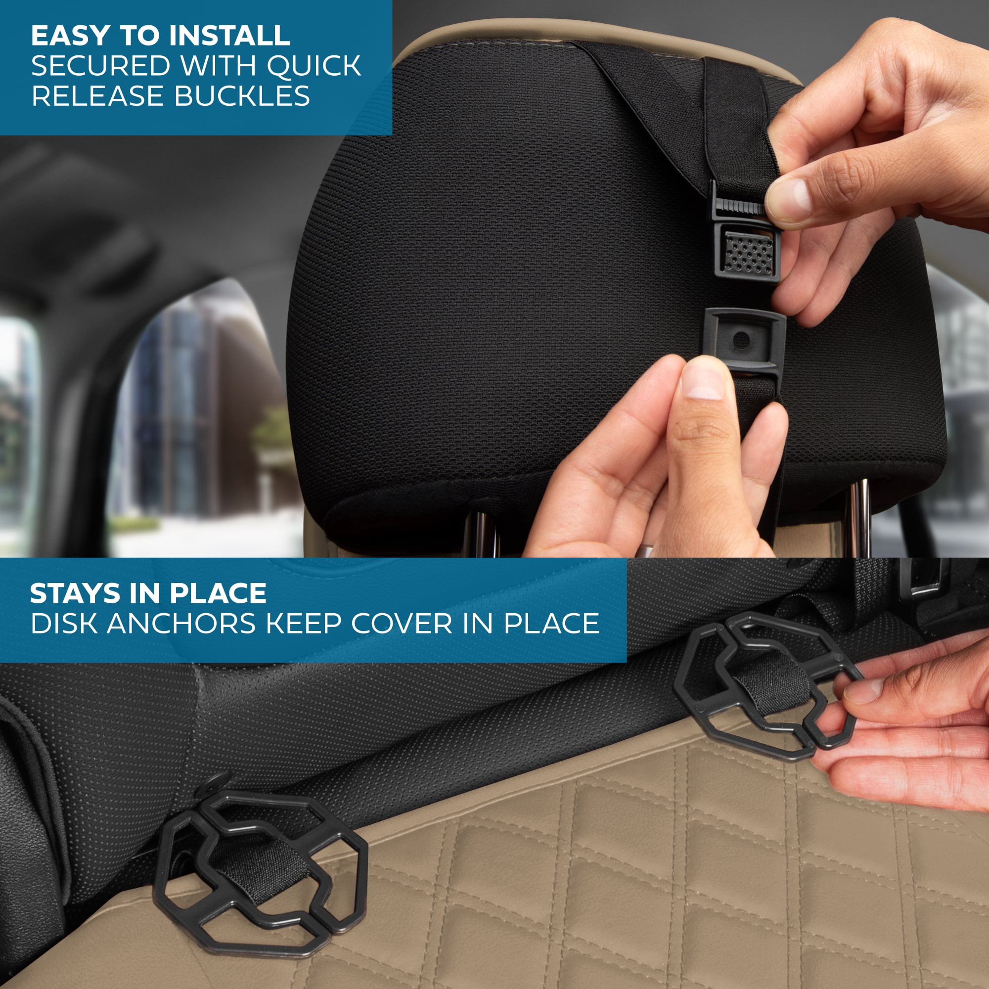 MotorBox Premium Napa Leather Rear Seat Cover – Semi Universal Fit for Most Cars, Truck & SUV – Beige Back Seat Protector – Anti-Slip, Durable Bench Cover – Easy Install, Luxury Car Interior Upgrade