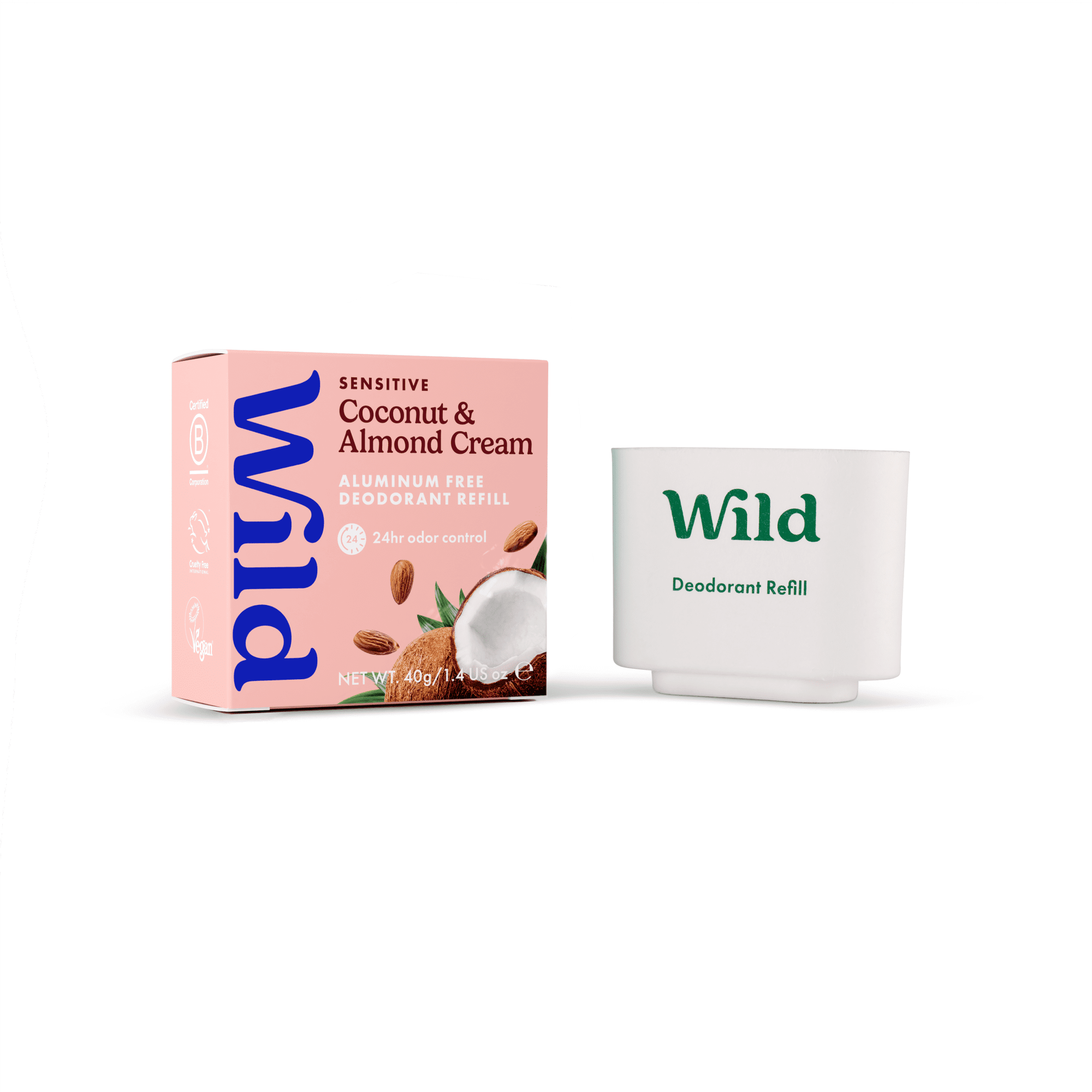 Wild Stick Deodorant Refill, Coconut & Almond Cream Sensitive. Aluminum Free, for Women and Men, 1.4oz