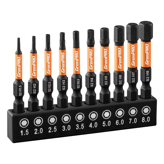 Juego de puntas Allen para taladro GRENPRO de 10 piezas, magnéticas, 2"