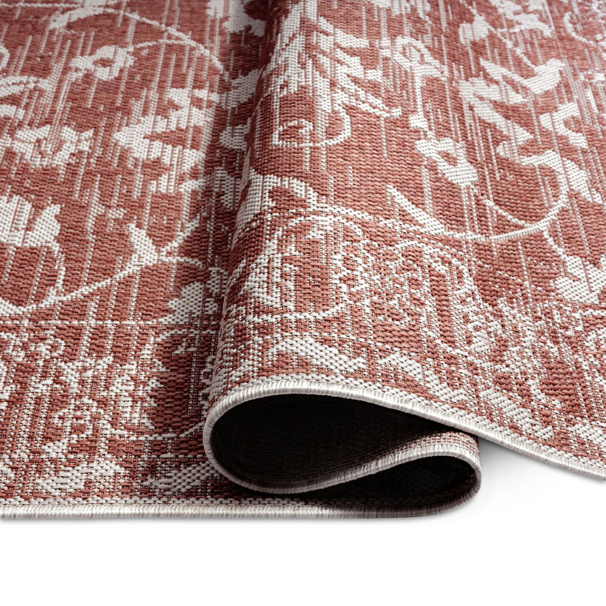 Nicole Miller New York Patio Country Ayala Botanical Floral Indoor/Outdoor Area Rug, Terracotta/Ivory , 5'2"x7'2"