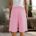 thumbnail image 6 of qelini Womens Linen Shorts Plus Size Elastic Waist Plaid Yoga Shorts Pockets Print Workout Shorts, 6 of 8