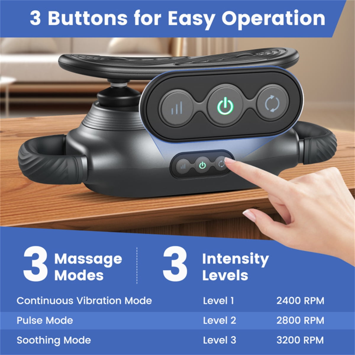 Deep Tissue Muscle Massager Gun with 3 Attachments & 3 Modes, Handheld Percussion Massager for Shoulder, Neck, Back Pain Relief, Electric Massage Gun for Athletes, Home Use, 2000mAh, 15min Auto-Off