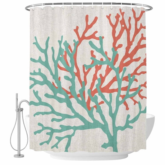 Sea Coral Fabric Shower Curtain Summer Beach Washable Shower Curtains for Bathroom, Waterproof Bath Curtain with Hooks Home Decor 36x72in