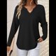 thumbnail image 4 of Blusas para Mujer, de Punto Gofre, de Larga, con Cuello en V y Muescas, Informales, Modernas, de Color Liso, Holgadas Negro L, 4 of 8