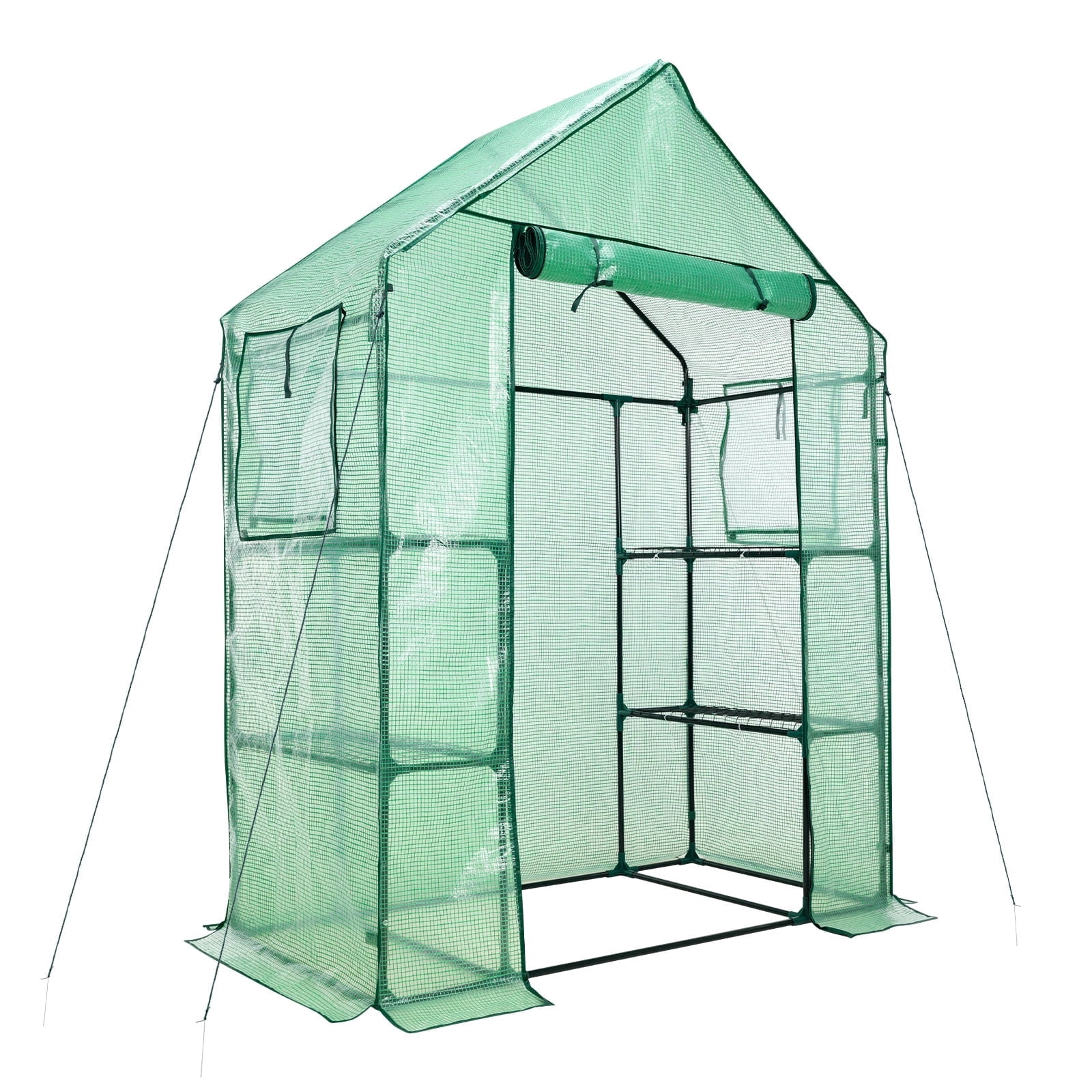 Aoodor Walk-in Greenhouse with 4 Shelves, 4.7×2.5×6.4 ft Outdoor Garden Plant House with PE Cover for Growing Vegetables, Flowers, Herbs