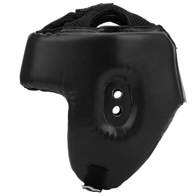 Boxing Helmet PU, Head Guard Sanda Kickboxing Leather Adjustable Training DefenseBlack Large Size