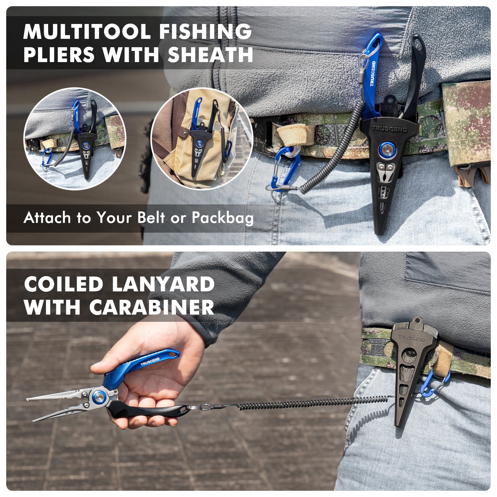 TRUSCEND Lockable Fishing Pliers with High Tungsten Cutter, Innovative Ergonomic Handy Handle, Saltwater Corrosion Resistant Teflon Coated Fishing Tool, Super Light Multi-Function Fishing Gifts