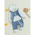thumbnail image 3 of Wassery Baby Boys Girls Full Length Jumpsuit 3 6 12 18 Months Infant Fall Contrast Color Zipper Hood Romper Long Sleeve Crew Neck Bodysuits, 3 of 8