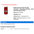 thumbnail image 2 of Right Passenger Side Tail Light Assembly - Compatible with 2003 - 2023 Chevy Express 3500 2004 2005 2006 2007 2008 2009 2010 2011 2012 2013 2014 2015 2016 2017 2018 2019 2020 2021 2022, 2 of 2