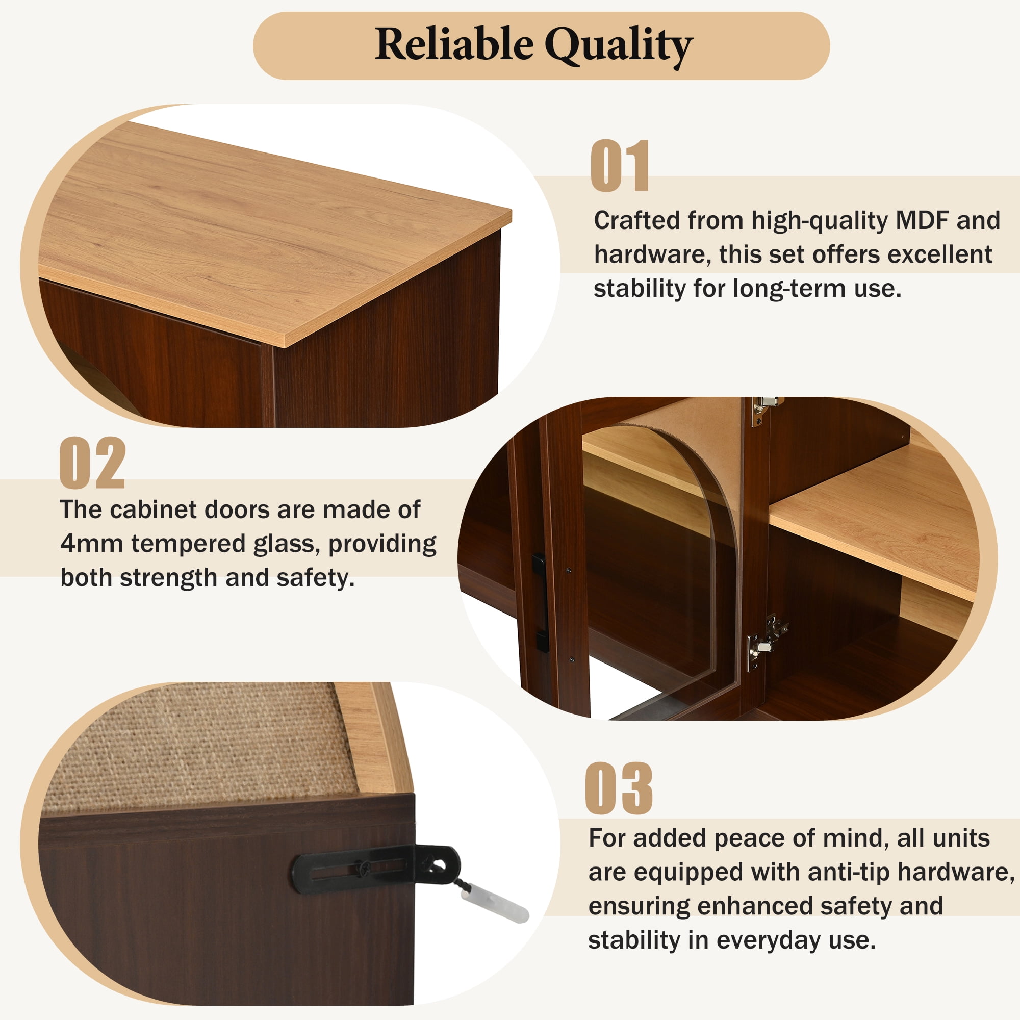 Aukfa 3-Piece Modular TV Stand Set for TVs Up to 70", Modern Wall Unit Entertainment Center,Walnut