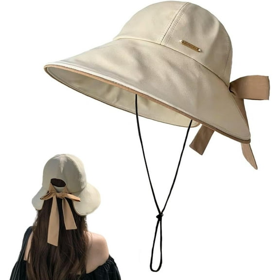 Wide Brim Hats for Woman Foldable Hats Sun Hats for Women uv Protection Bowknot Bucket hat Adjustable hat with Ponytail Hole