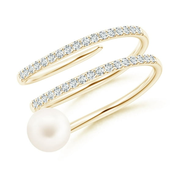 ANGARA Freshwater Cultured Pearl Spiral Wrap Ring in 14K Yellow Gold for Women | June Birthstone, Birthday, Anniversary, Jewelry Gift for Women | Pearl Ring