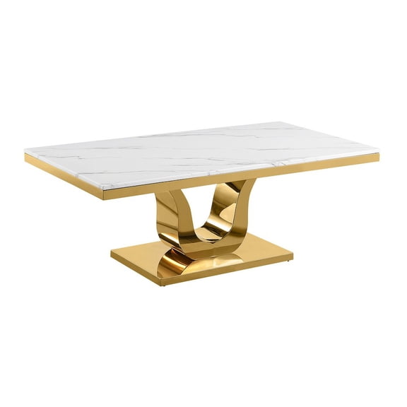 Best Quality Furniture Marble & Stainless Steel Coffee Table in White/Gold