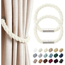 2 Pack Strong Magnetic Curtain Tiebacks Modern Simple Style Drape Tie Backs Convenient Decorative Weave Rope Curtain Holdback for Thin or Thick Home & Office Window Drapery (Creamy-white)